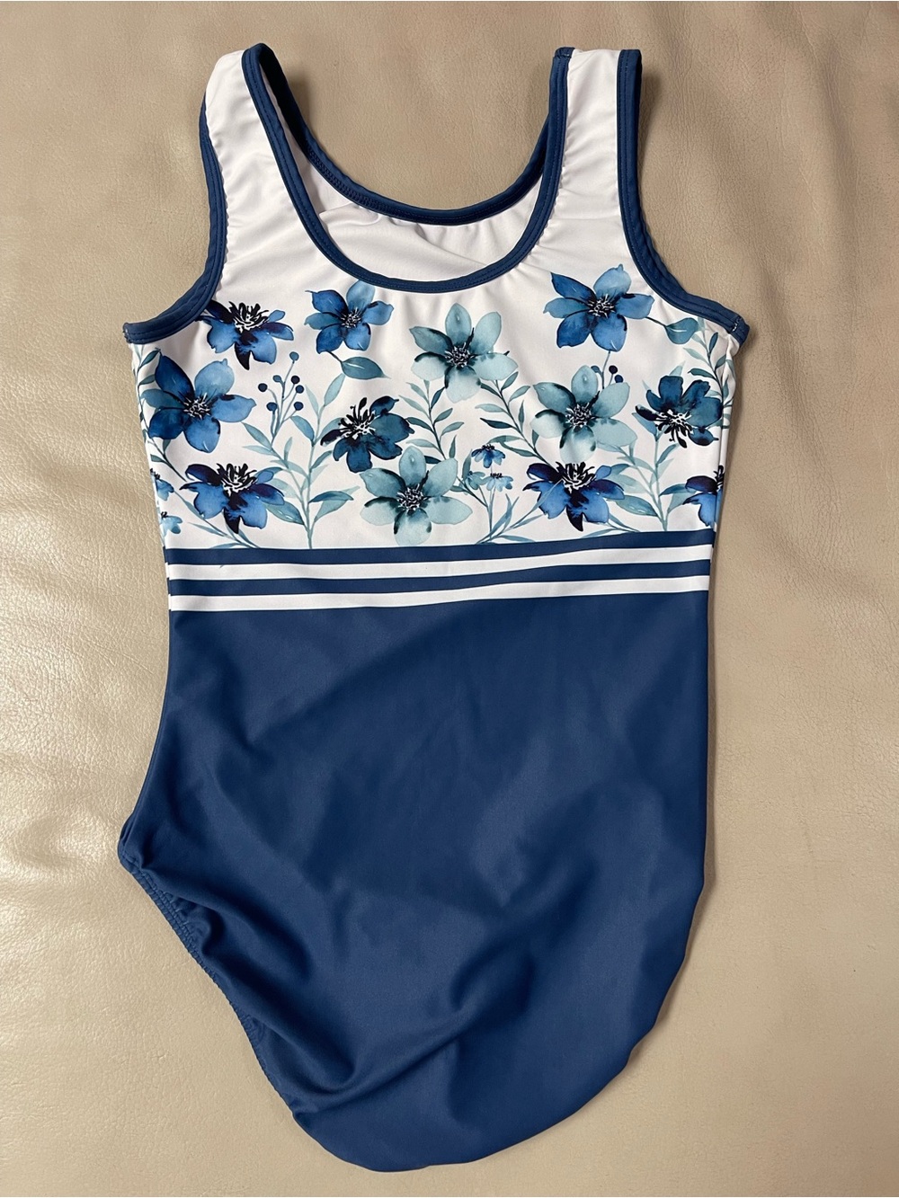 K-Bee Girls' Blue Floral Gymnastics Leotard EUC - Picture 2 of 2